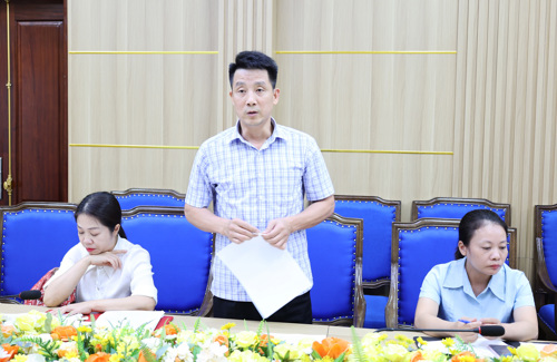 Đại diện đoàn công tác của Sở Văn hóa, Thể thao và Du lịch phát biểu tại buổi làm việc