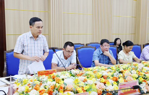 Đồng chí Nguyễn Ngọc Minh - UVBTV, Phó Chủ tịch UBND xã phát biểu tại hội nghị