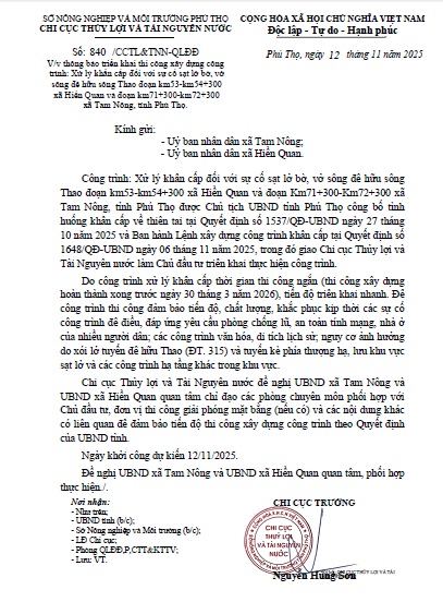 Tiến hành xử lý khẩn cấp sạt lở bờ vở Sông.