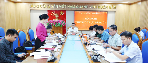 Lãnh đạo Phòng Văn hóa - xã hội báo cáo Thường trực Đảng ủy
