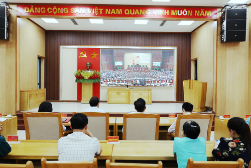 Toàn cảnh hội nghị tại điểm cầu xã Tam Nông