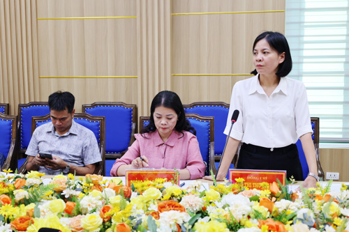 Đồng chí Cao Thị Thu Phương - UVBTV, Phó Chủ tịch UBND xã phát biểu tại hội nghị