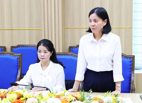 Đồng chí Cao Thị Thu Phương - UVBTV, Phó Chủ tịch UBND xã Tam Nông phát biểu tại buổi làm việc