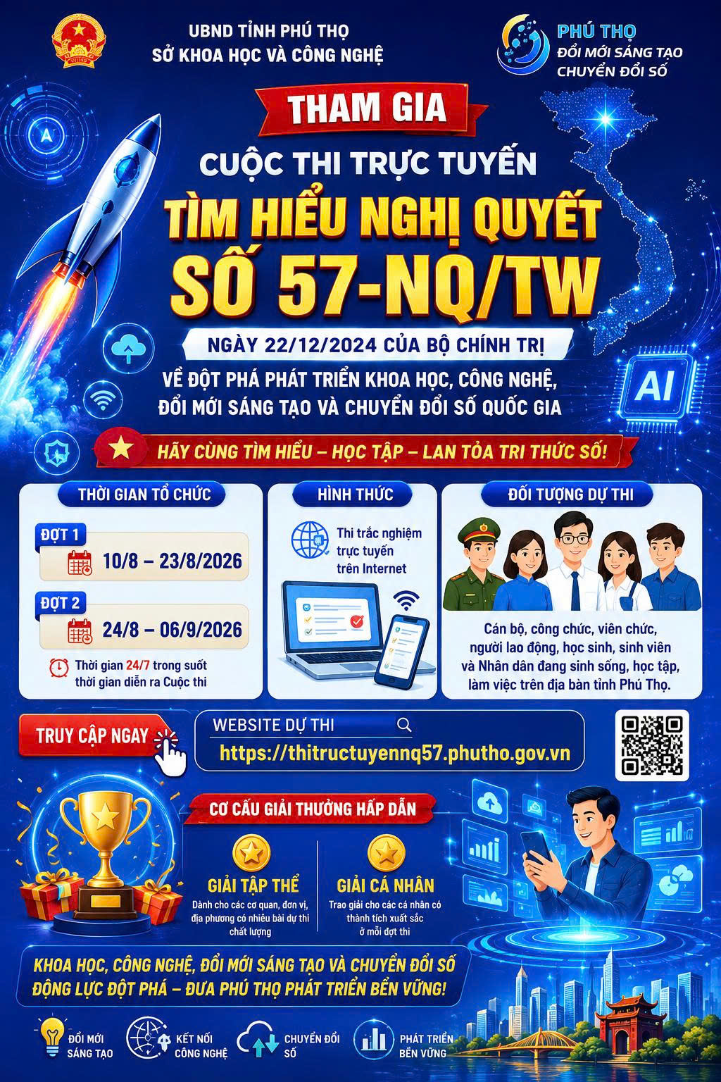 HƯỞNG ỨNG CUỘC THI TRỰC TUYẾN TÌM HIỂU VỀ NGHỊ QUYẾT SỐ 57-NQ/TW" – CHUNG TAY THÚC ĐẨY KHOA HỌC, CÔNG NGHỆ, ĐỔI MỚI SÁNG TẠO VÀ CHUYỂN ĐỔI SỐ