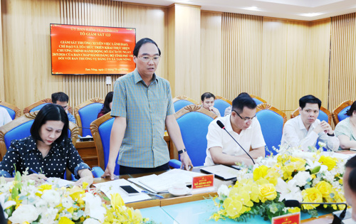 Đồng chí Đỗ Hùng Sơn - Phó Bí thư Đảng ủy, Chủ tịch UBND xã phát biểu tại buổi làm việc