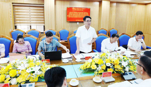 Đồng chí Nguyễn Thành Chung - Phó Chủ nhiệm UBKT Tỉnh ủy, Trưởng đoàn phát biểu tại buổi làm việc