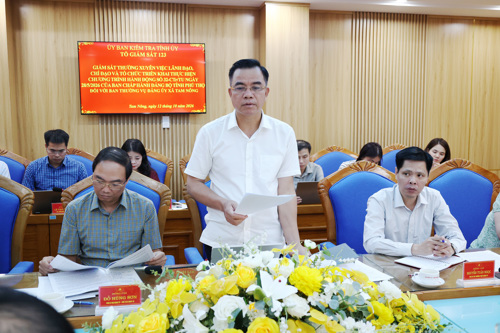 Đồng chí Quách Hải Lý - Bí thư Đảng ủy, Chủ tịch HĐND xã phát biểu tại buổi làm việc