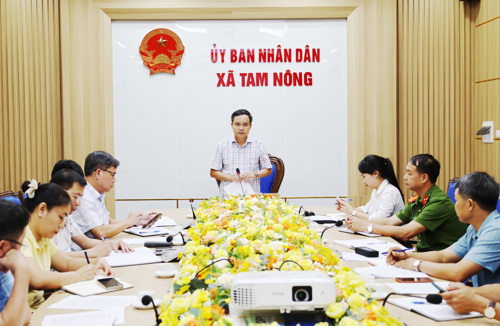 Đồng chí Nguyễn Ngọc Minh - UVBTV, Phó Chủ tịch UBND xã Tam Nông phát biểu kết luận hội nghị