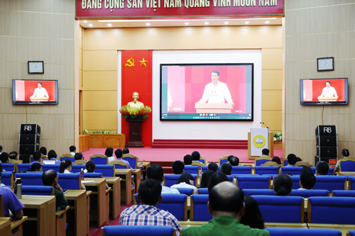 Toàn cảnh hội nghị tại điểm cầu xã Tam Nông
