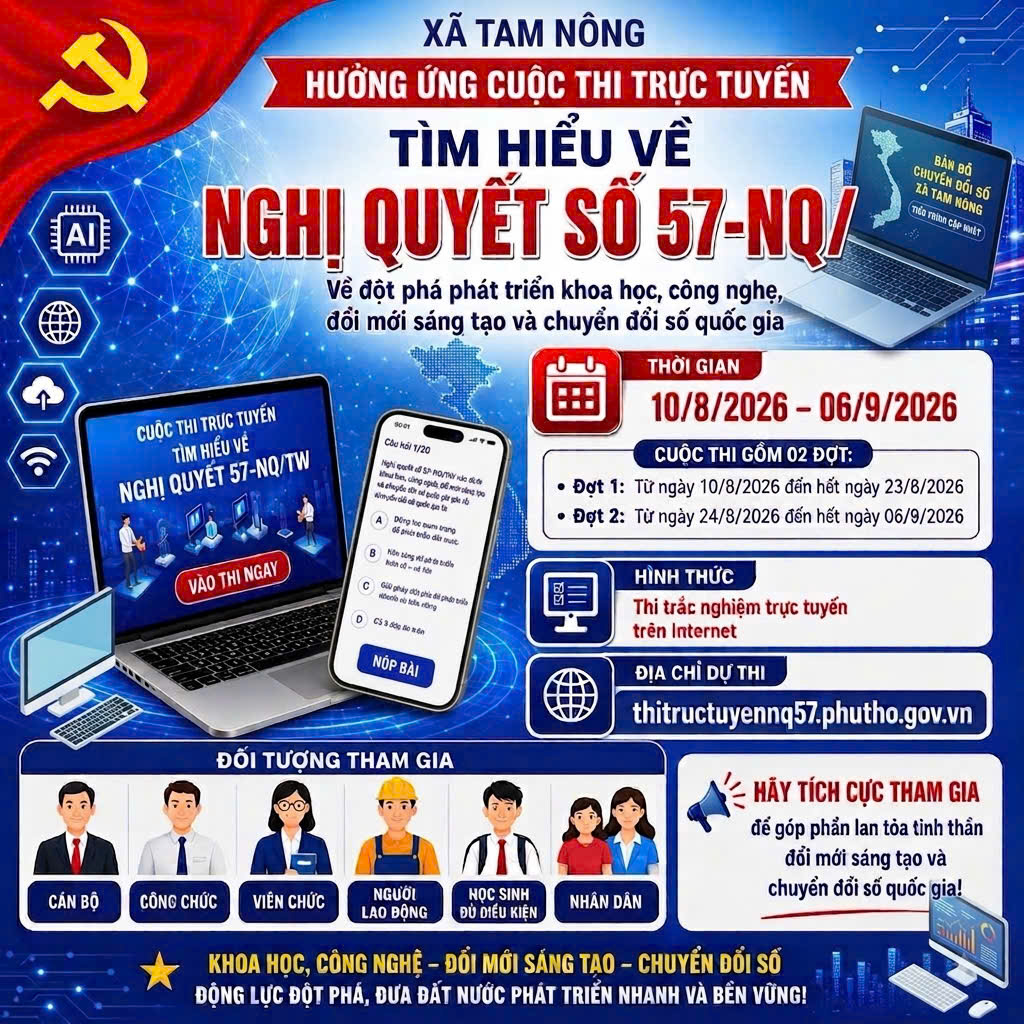 Xã Tam Nông hưởng ứng Cuộc trực tuyến “Tìm hiểu về Nghị quyết số 57 - NQ/TW”