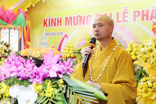 Đại đức Thích Đạo Giác - Ủy viên Ban Khiểm soát Trung ương, Phó Thư ký Giáo Hội Phật giáo Việt Nam tỉnh Phú Thọ, Trưởng Ban đại diện Phật giáo xã Tam Nông, Trụ trì chùa Phúc Thánh, Trưởng BTC Đại lễ Phật đản phát biểu