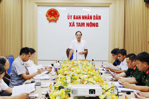 Đồng chí Đỗ Hùng Sơn - Phó Bí thư Đảng ủy, Chủ tịch UBND xã Tam Nông phát biểu chỉ đạo tại hội nghị