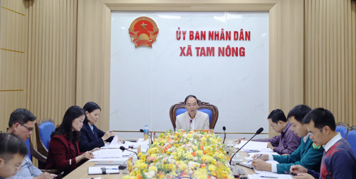 Đồng chí Đỗ Hùng Sơn - Phó Bí thư Đảng ủy, Chủ tịch UBND xã chủ trì kết luận hội nghị.