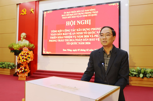 Đồng chí Đỗ Hùng Sơn - PBT Đảng ủy, Chủ tịch UBND xã phát biểu chỉ đạo