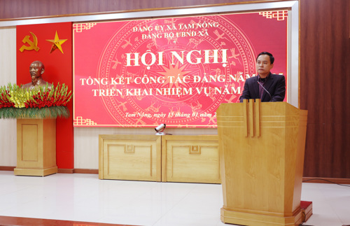 Đồng chí Nguyễn Ngọc Minh - UVBTV Đảng ủy xã, PCT UBND xã, Phó Bí thư Đảng bộ UBND xã phát biểu chỉ đạo