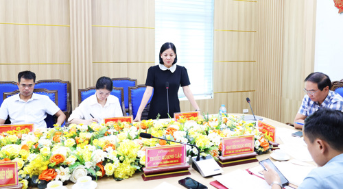 Đồng chí Cao Thị Thu Phương - UVBTV, Phó Chủ tịch UBND xã phát biểu tại cuộc họp