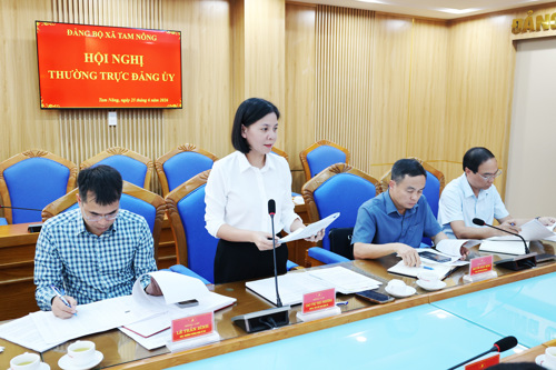 Đại diện lãnh đạo UBND xã báo cáo tại hội nghị
