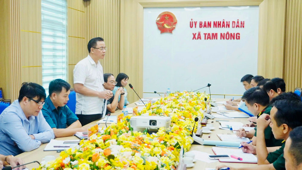 Ban Chỉ huy phòng thủ khu vực 1 - Cẩm Khê làm việc tại xã Tam Nông