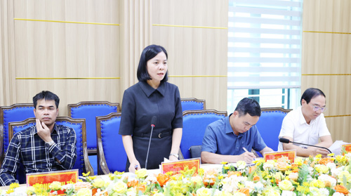 Đồng chí Cao Thị Thu Phương - UVBTV, Phó Chủ tịch UBND xã phát biểu tại hội nghị