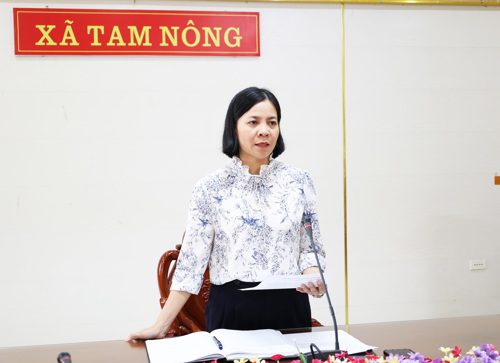 Đồng chí Cao Thị Thu Phương - UVBTVy, Phó Chủ tịch UBND xã, Trưởng Ban Chỉ đạo phát biểu kết luận