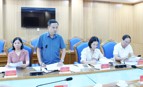 Đồng chí Nguyễn Ngọc Minh - UVBTV, Phó Chủ tịch UBND xã phát biểu tại hội nghị